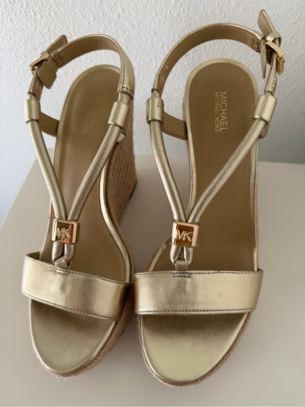 Michael Kors Metallic Gold Espadrille Wedge Sandals - Picture 5 of 7